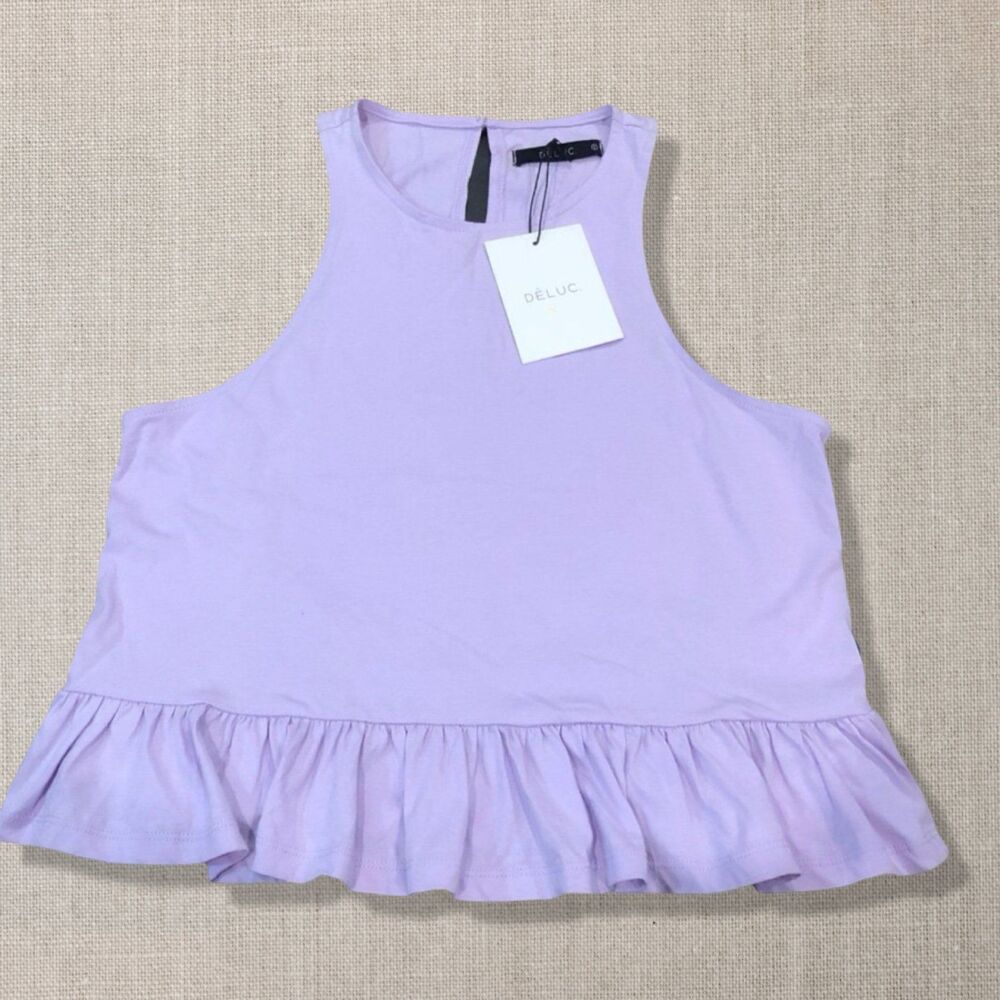 Deluc Cora Top Womens Small Light Lilac Purple Ruffle Peplum Sleeveless NWT